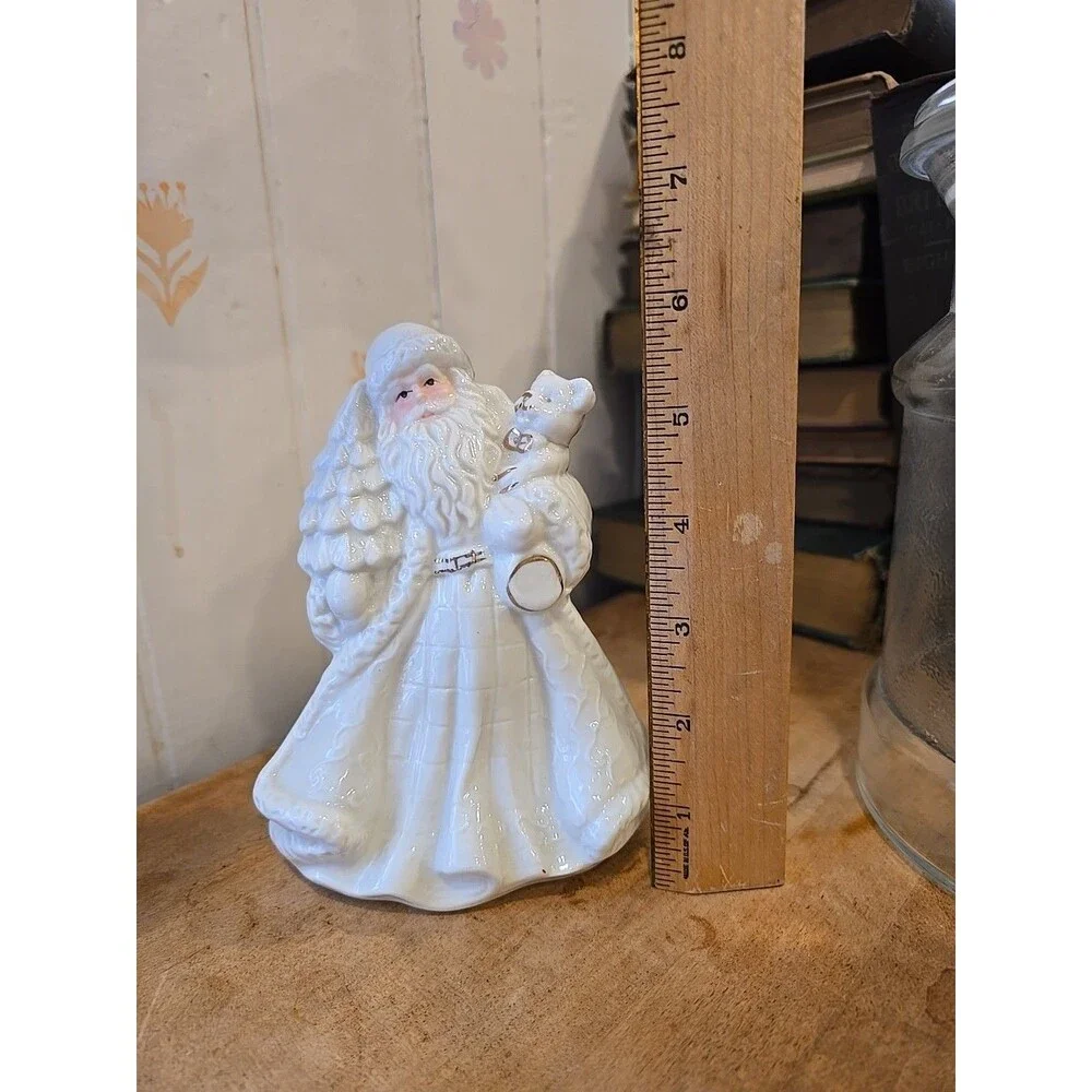 Vintage Porcelain Santa Claus K Collections Holding Tree And Teddy Bear